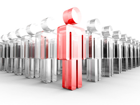 Glass Team Group With Red Leader Icon. 3d Render Illustration