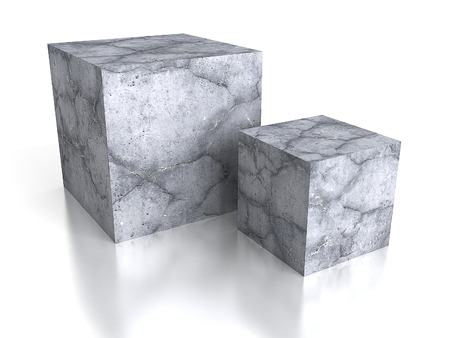 Concrete cube bricks blocks on white background with reflection. 3d render illustrationの写真素材