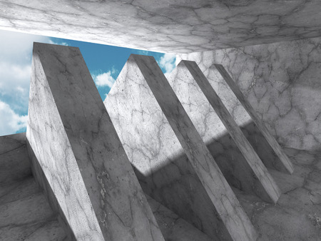 Abstract concrete architecture on cloud sky background. 3d render illustrationの写真素材