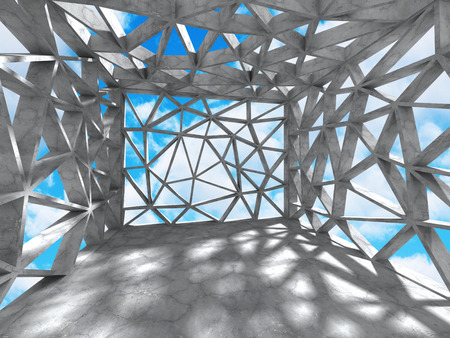 Abstract concrete architecture on cloud sky background. 3d render illustrationの写真素材