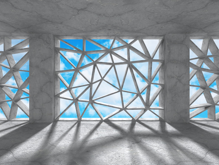 Concrete architecture background. Modern building on cloudy sky. 3d render illustrationの写真素材