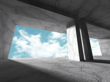 Geometric concrete architecture. Empty room modern design background. 3d render illustrationの写真素材