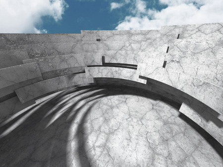 Concrete abstract architecture on cloudy sky background. 3d render illustrationの写真素材