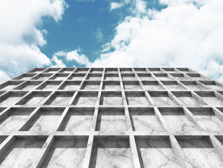 Concrete abstract architecture on cloudy sky background. 3d render illustrationの写真素材