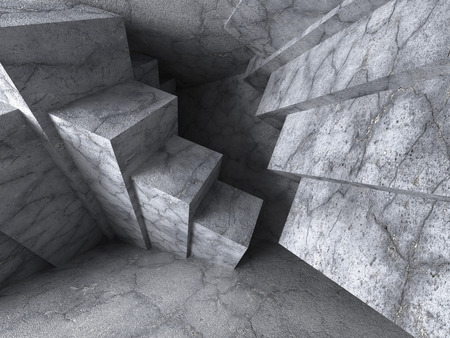 Abstract Architecture Background. Geometric Chaotic Concrete Blocks Construction. 3d Render Illustrationの写真素材