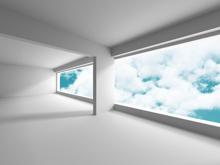 Abstract Architecture Modern Background With Blue Cloud Sky. 3d Render Illustrationの写真素材