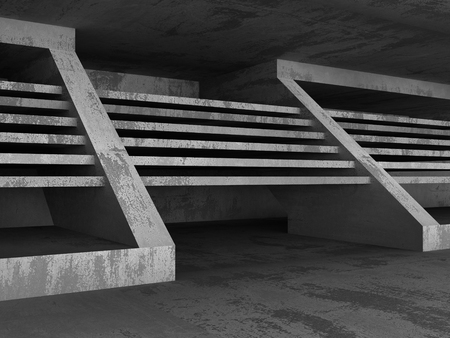 Dark concrete room. Geometric architecture background. 3d render illustrationの写真素材