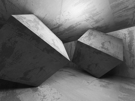 Empty dark concrete room interior. Urban modern architecture background. 3d render illustrationの写真素材