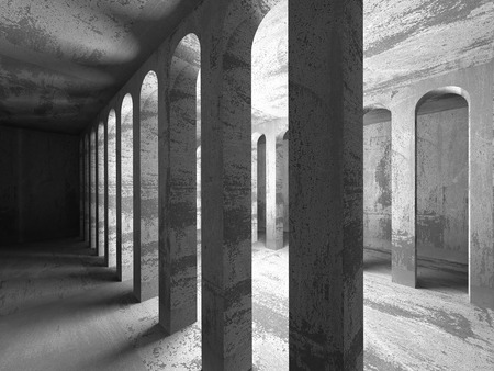 Geometric architecture background. Empty dark concrete room interior. 3d render illustrationの写真素材