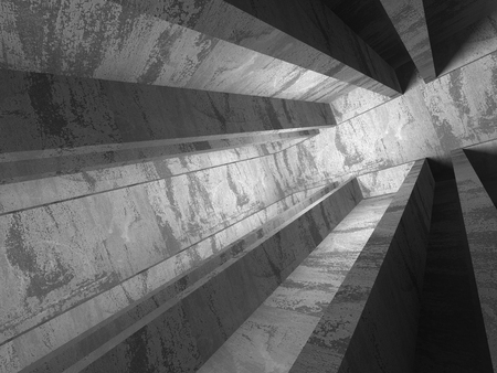 Empty dark concrete room interior corner. 3d render illustrationの写真素材