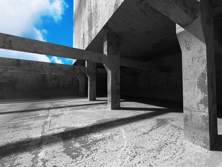 Concrete Columns Construction Architecture on Sky Background. 3d Render Illustrationの写真素材