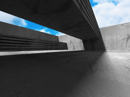 Concrete abstract architecture on cloudy sky background. 3d render illustrationの写真素材