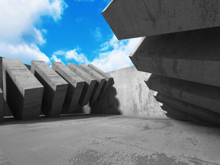 Concrete architecture wall construction on cloudy sky background. 3d render illustrationの写真素材