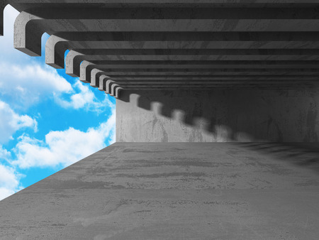 Abstract Architecture Concrete Construction on Cloudy Sky Background. 3d Render Illustrationの写真素材