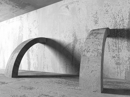 Dark concrete empty room urban interior background. 3d render illustrationの写真素材