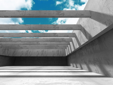 Abstract concrete architecture on cloud sky background. 3d render illustrationの写真素材