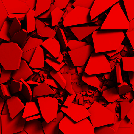 Broken cracked destruction red wall surface background. 3d render illustrationの写真素材
