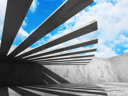 Concrete abstract architecture on cloudy sky background. 3d render illustrationの写真素材