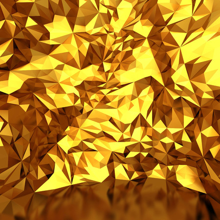 Festive luxury golden background with chaotic triangles. 3d render illustrationの写真素材