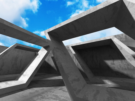 Concrete abstract architecture on cloudy sky background. 3d render illustrationの写真素材