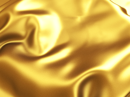 Golden satin wavy texture background. 3d render illustrationの写真素材