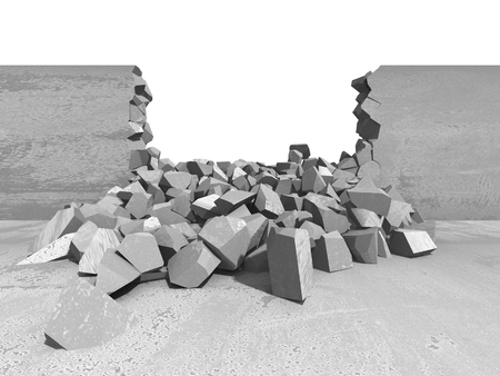 Broken concrete wall. Demilition damage hole. 3d render illustrationの写真素材
