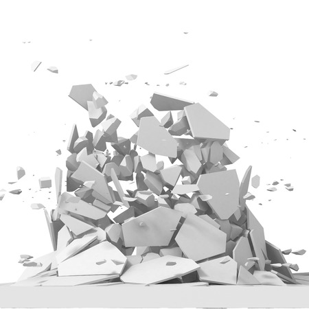 Explosion destruction with many chaotic fragments. Abstract destruction background. 3d render illustrationの写真素材