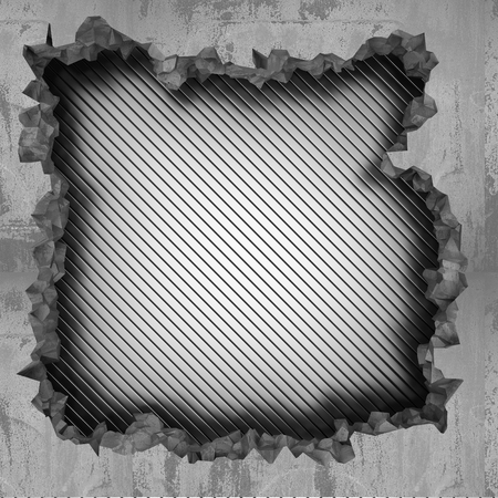 Broken damage cracked dark silver concrete wall background. 3d render illustrationの写真素材