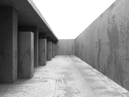 Dark concrete empty room. Modern architecture design. Urban textured background. 3d render illustrationの写真素材