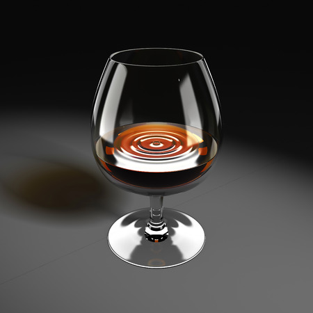 Brandy or cognac glass on dark background. 3d render illustrationの写真素材
