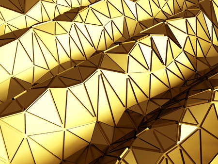 Elegant luxury golden triangle poligones chaotic pattern background. 3d render illustrationの写真素材