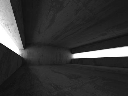 Dark concrete empty room. Modern architecture design. Urban textured background. 3d render illustrationの写真素材