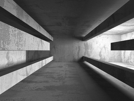 Dark concrete empty room. Modern architecture design. Urban textured background. 3d render illustrationの写真素材