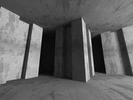 Dark empty room. Concrete rusty walls. Architecture grunge background. 3d render illustrationの写真素材