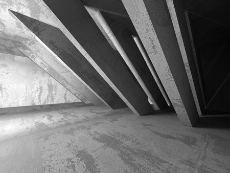 Dark concrete empty room. Modern architecture design. Urban textured background. 3d render illustrationの写真素材