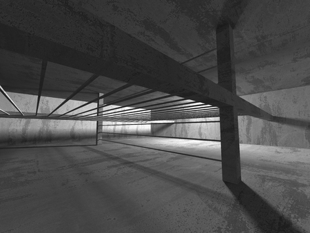 Dark empty room. Concrete rusty walls. Architecture grunge background. 3d render illustrationの写真素材