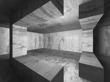 Dark basement empty room interior. Concrete walls. Architecture background. 3d render illustrationの写真素材