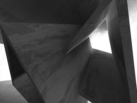 Dark concrete empty room. Modern architecture design. Urban textured background. 3d render...