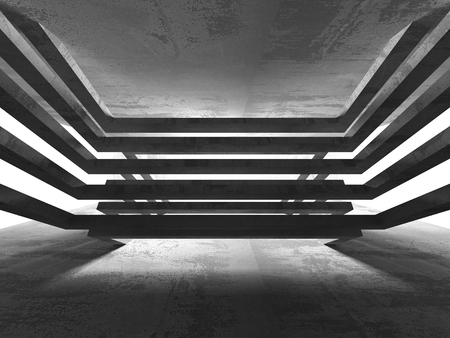 Dark concrete empty room. Modern architecture design. Urban textured background. 3d render illustrationの写真素材