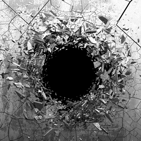 Dark cracked broken wall in concrete wall. Grunge background. 3d render illustrationの写真素材