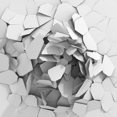 Cracked white damage ground surface. 3d render illustrationの写真素材