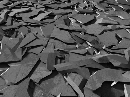 Concrete demolition cracked dark surface. 3d render illustrationの写真素材