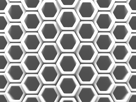 White Hexagon Shapes Texture Wall Background. 3d Render Illustration
