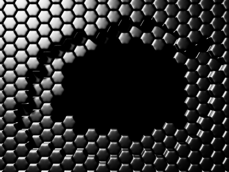 Shiny Hexagon Pattern Dark Metallic Silver Background. 3d Render Illustrationの写真素材