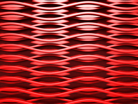 Elegant red metallic background with curved wave lines. 3d render illustrationの写真素材