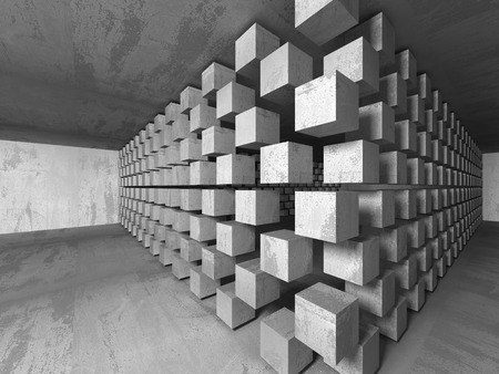 Dark concrete empty room. Modern architecture design. Urban textured background. 3d render illustrationの写真素材