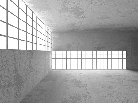 Dark concrete empty room. Modern architecture design. Urban textured background. 3d render illustrationの写真素材