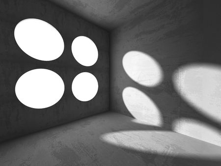 Dark basement empty room interior. Concrete walls. Architecture background. 3d render illustrationの写真素材