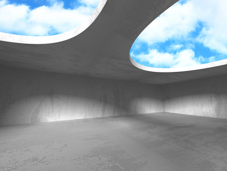 Dark empty room. Concrete rusty walls. Architecture grunge background. 3d render illustrationの写真素材