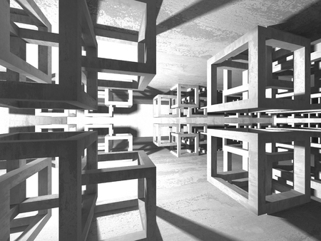 Dark basement empty room interior. Concrete walls. Architecture background. 3d render illustrationの写真素材